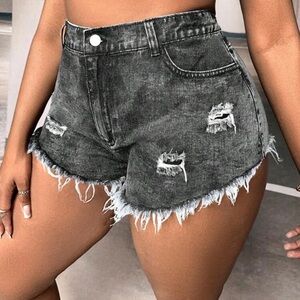 SHEIN Black Distressed Denim Shorts